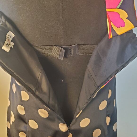 OC by OC Oleg Cassini Sz 6 Silk Halter Dress Black Polka Dot Floral Self Slip - Picture 6 of 11